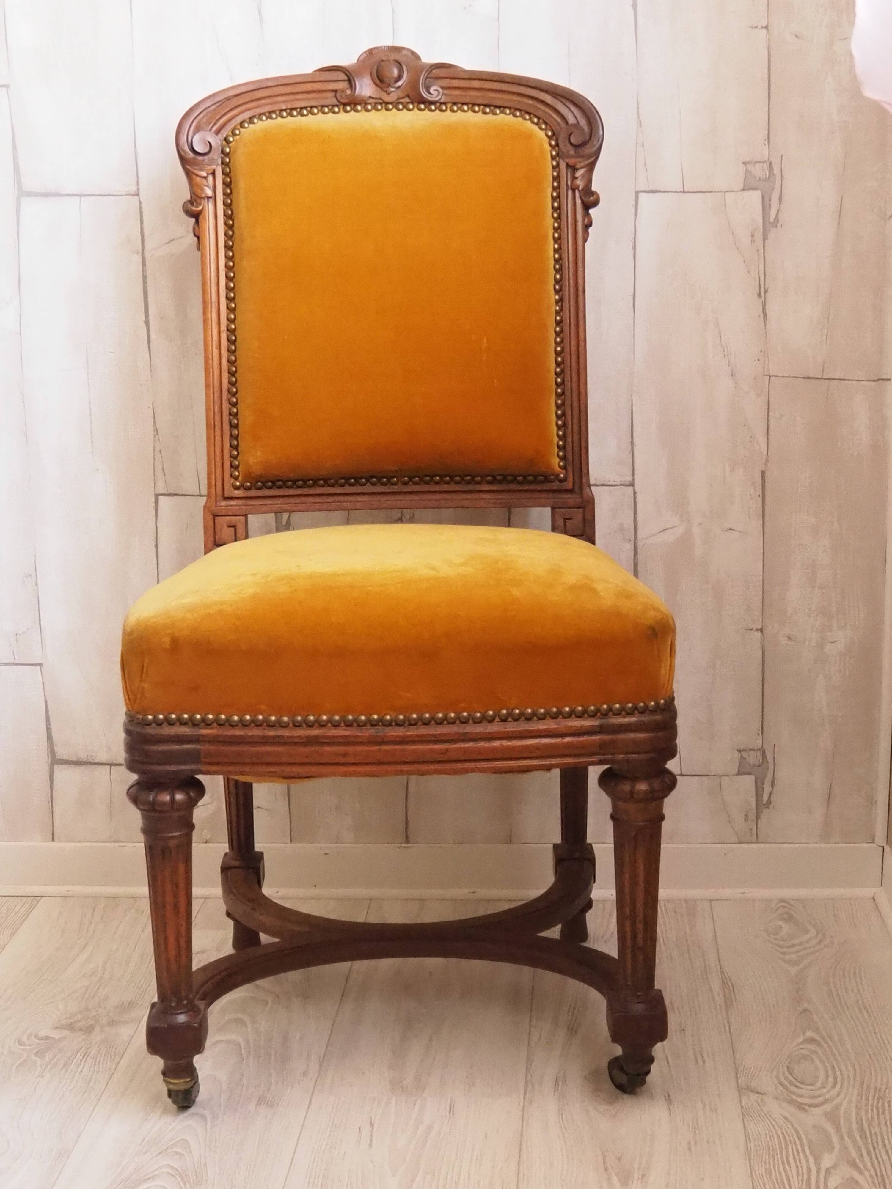 Antique Regency Style padded chair - Wooden structure and horsehair padding - Mustard color