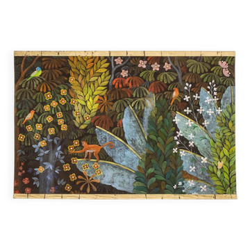 Grand panneau peint à l’acrylique sur toile de lin. Travail contemporain