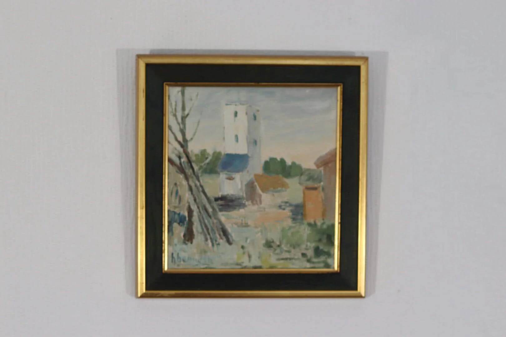Original Oil on Canvas – “Village” (Attributed to H. Benneth) – Framed
