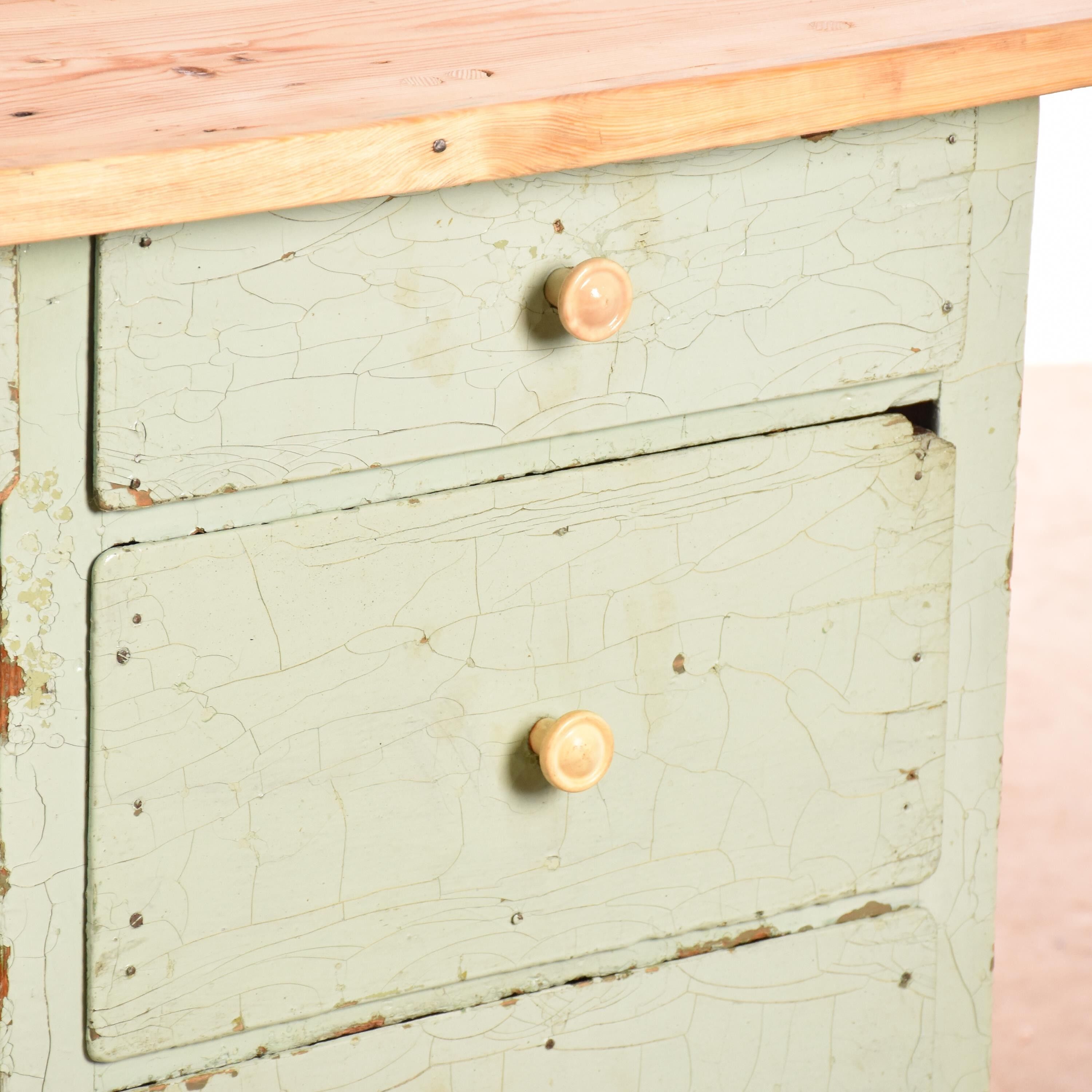 Industrial old desk workbench light green