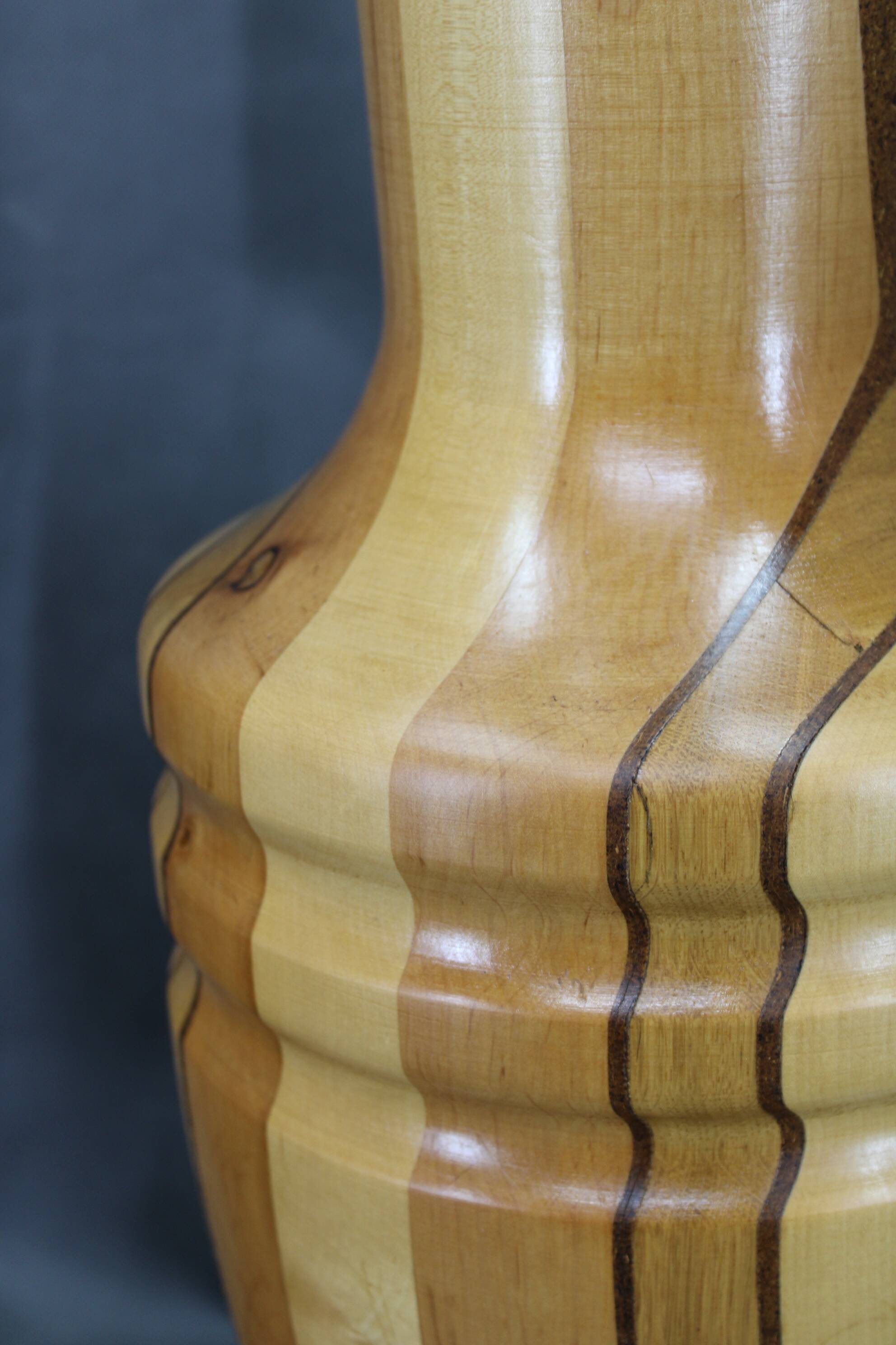 Pair of large Czechoslovakian wooden vases, mixed woods, 1960s