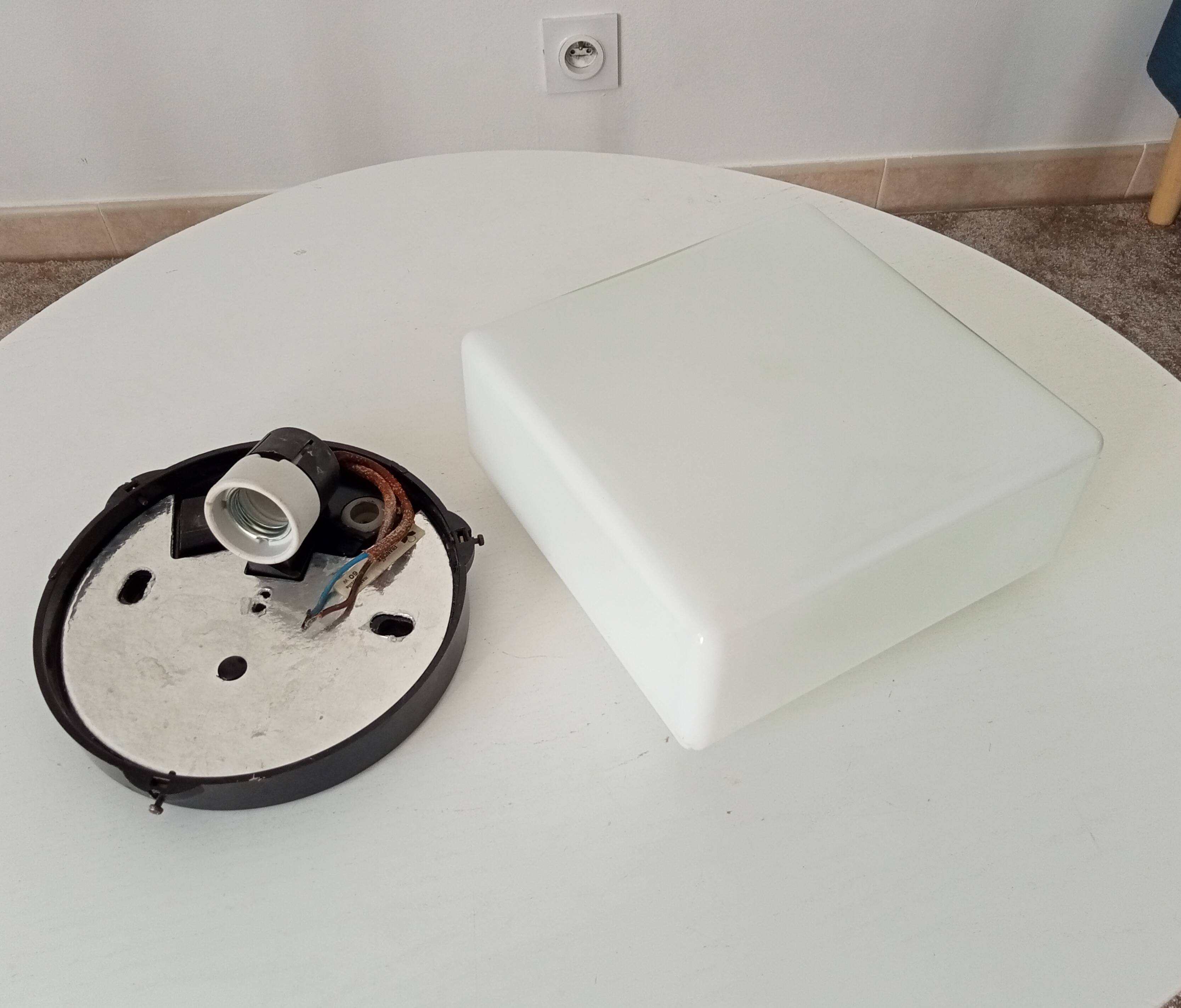 70s bakelite and opaline ceiling light signed Vianne