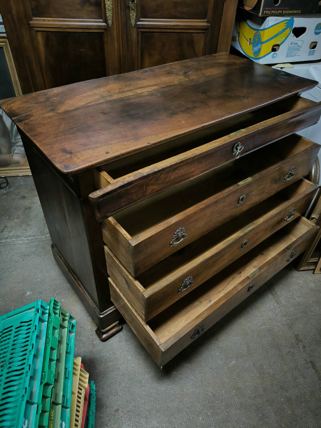 Louis Philippe period chest of drawers in solid walnut