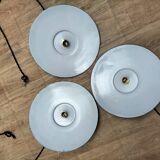 3 blue enameled sheet metal pendant lights