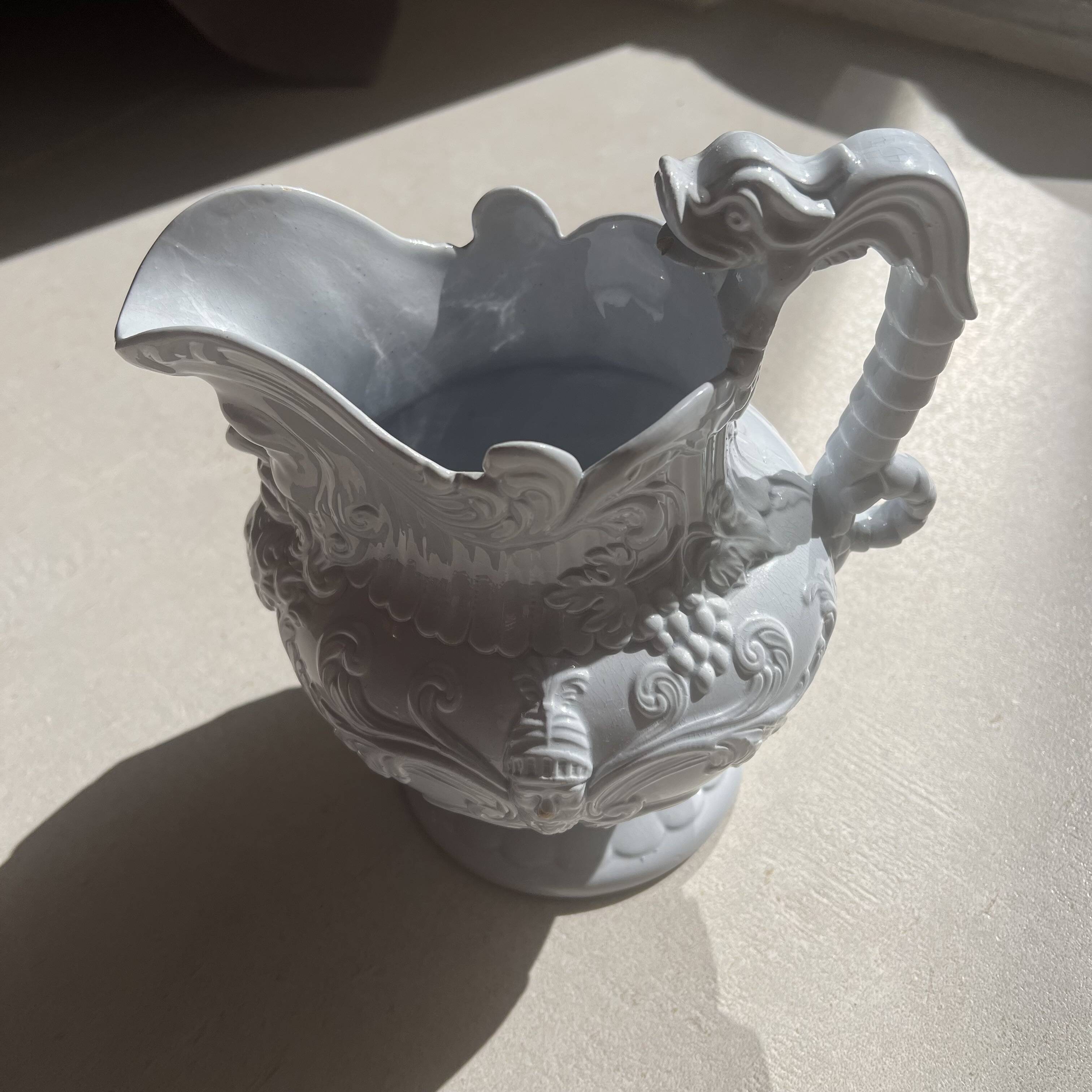 Sky blue English earthenware carafe