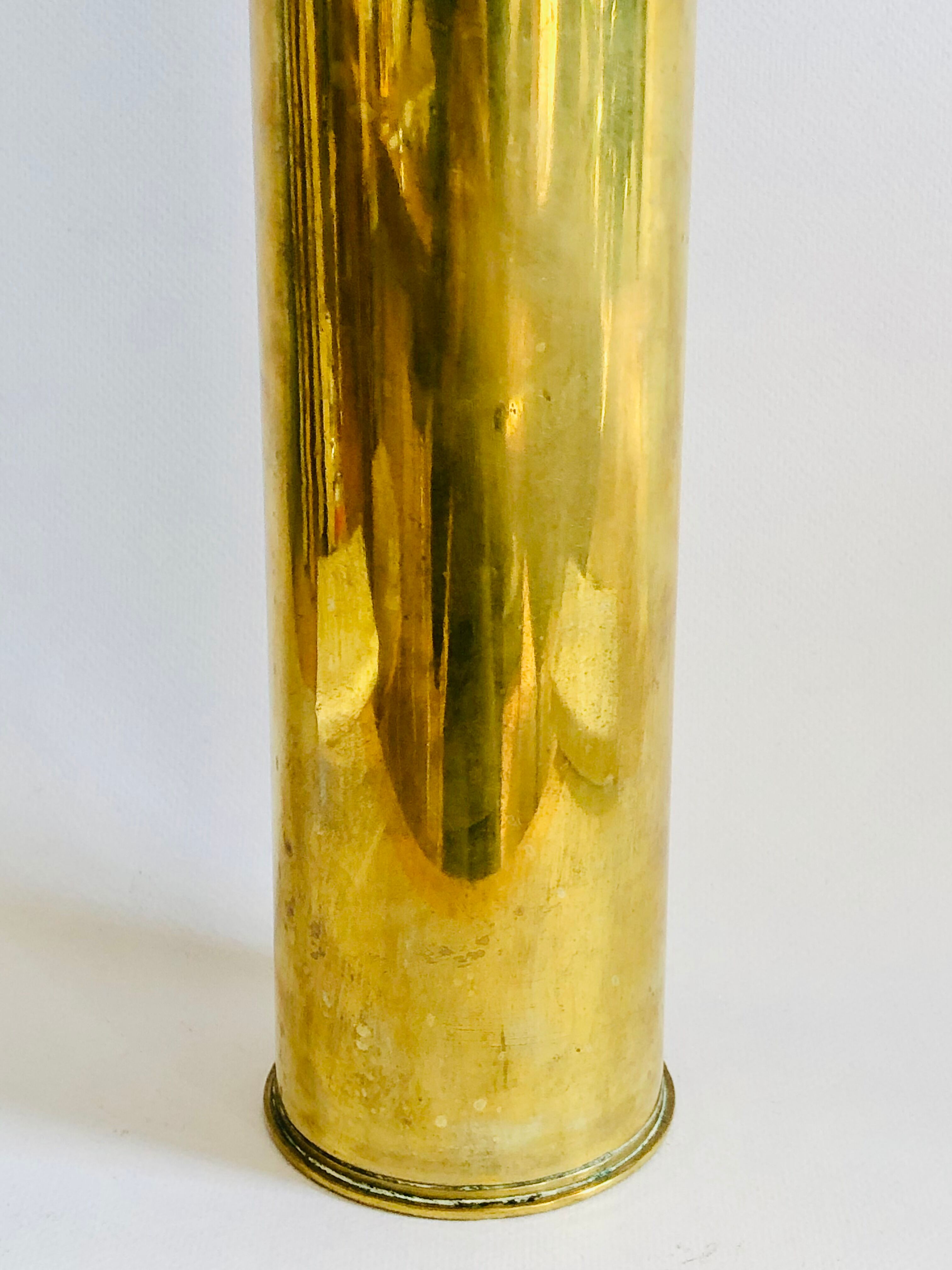 Old brass shell vase numbered H35cm