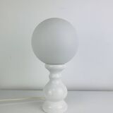 Turned wood lamp with opaline glass globe, 1970s