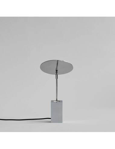 Reflect table lamp in chrome metal, contemporary work.