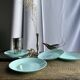 Set of 6 vintage turquoise blue dessert plates D18