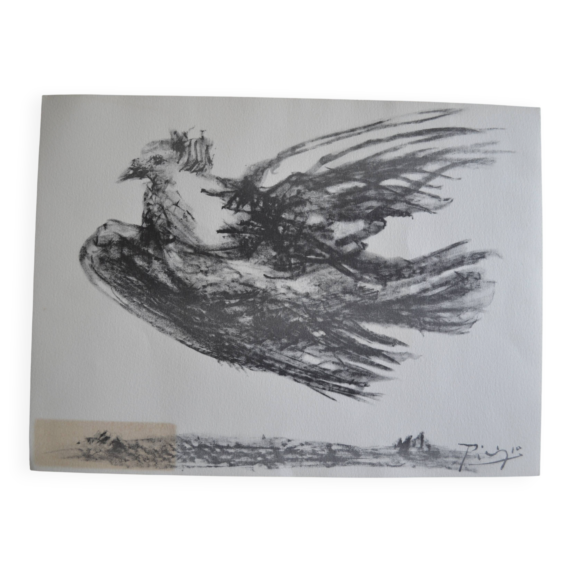 Picasso Lithographie originale 1959 La colombe en vol 38x28cm
