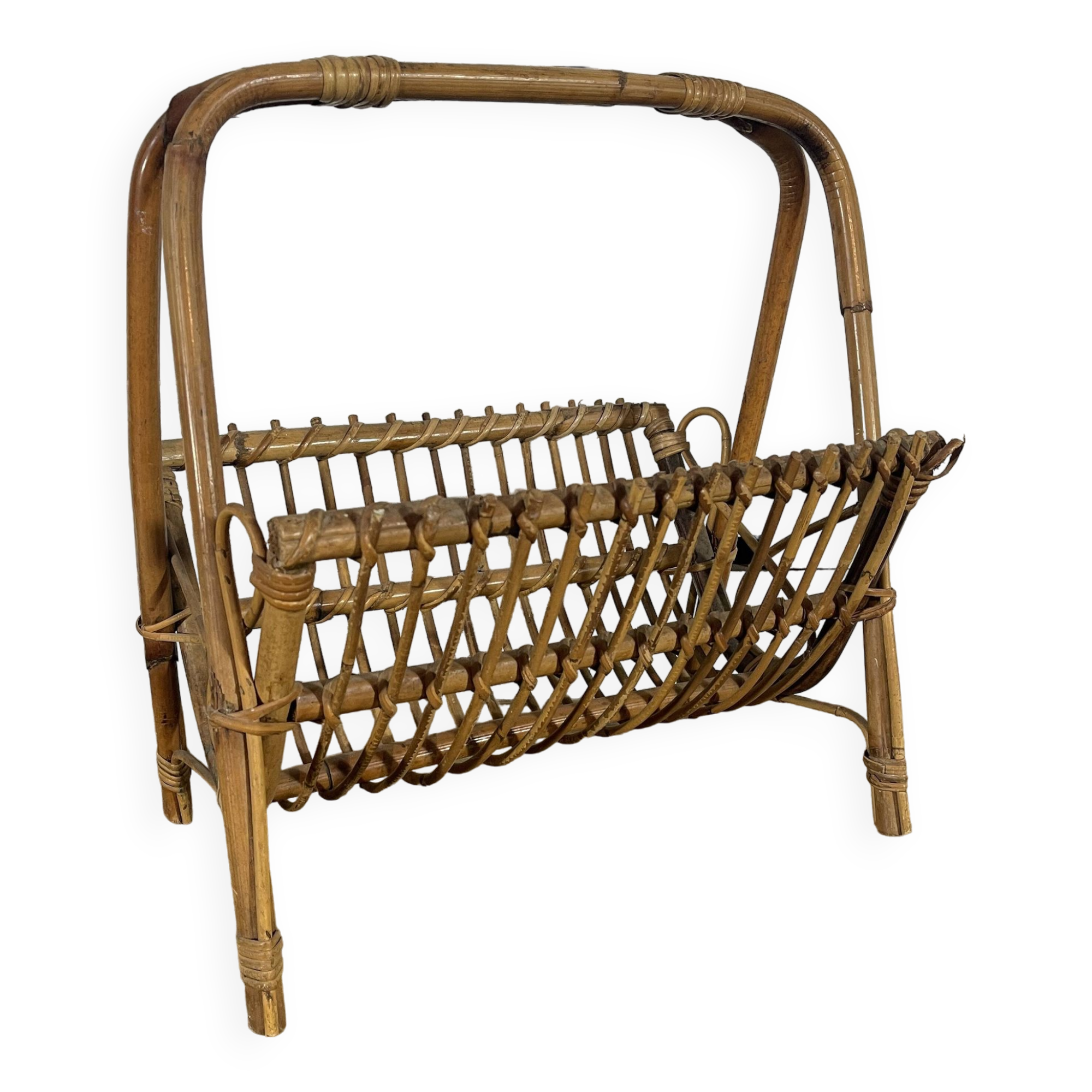 Vintage rattan magazine rack