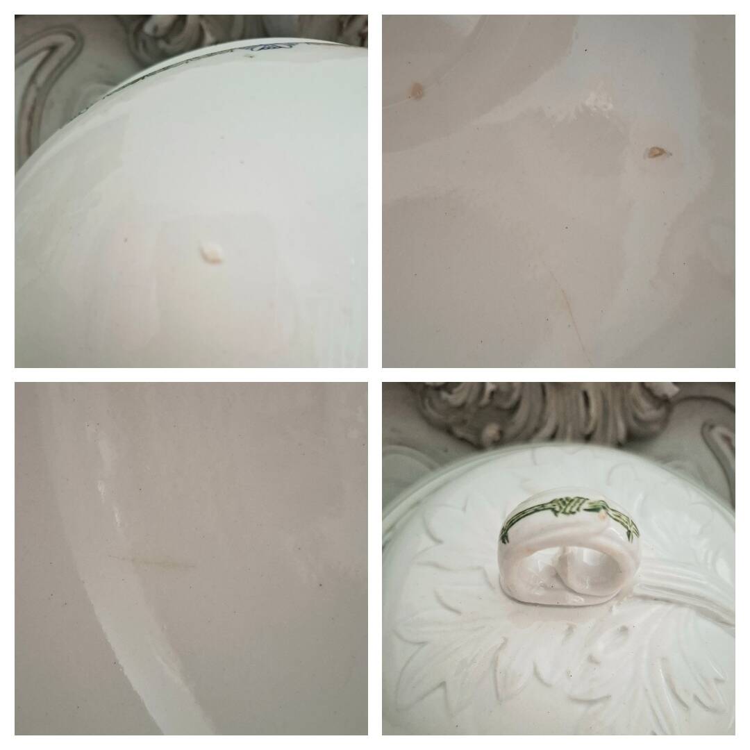 Antique deep plates in ironstone with a soup tureen.