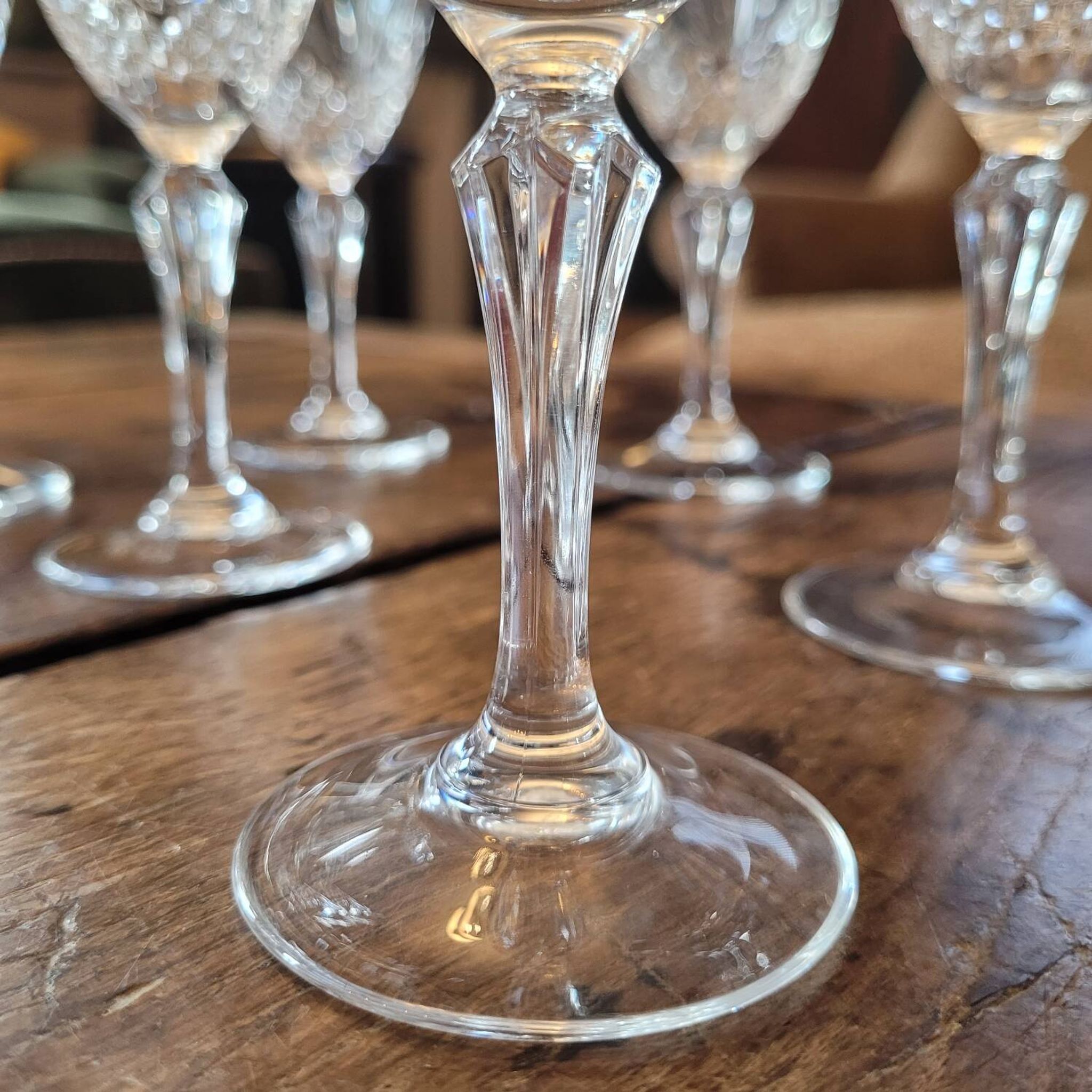 Set of 8 cut crystal glasses, hexagonal stem – 1950s