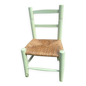 Mint green wooden and vintage straw children's chair