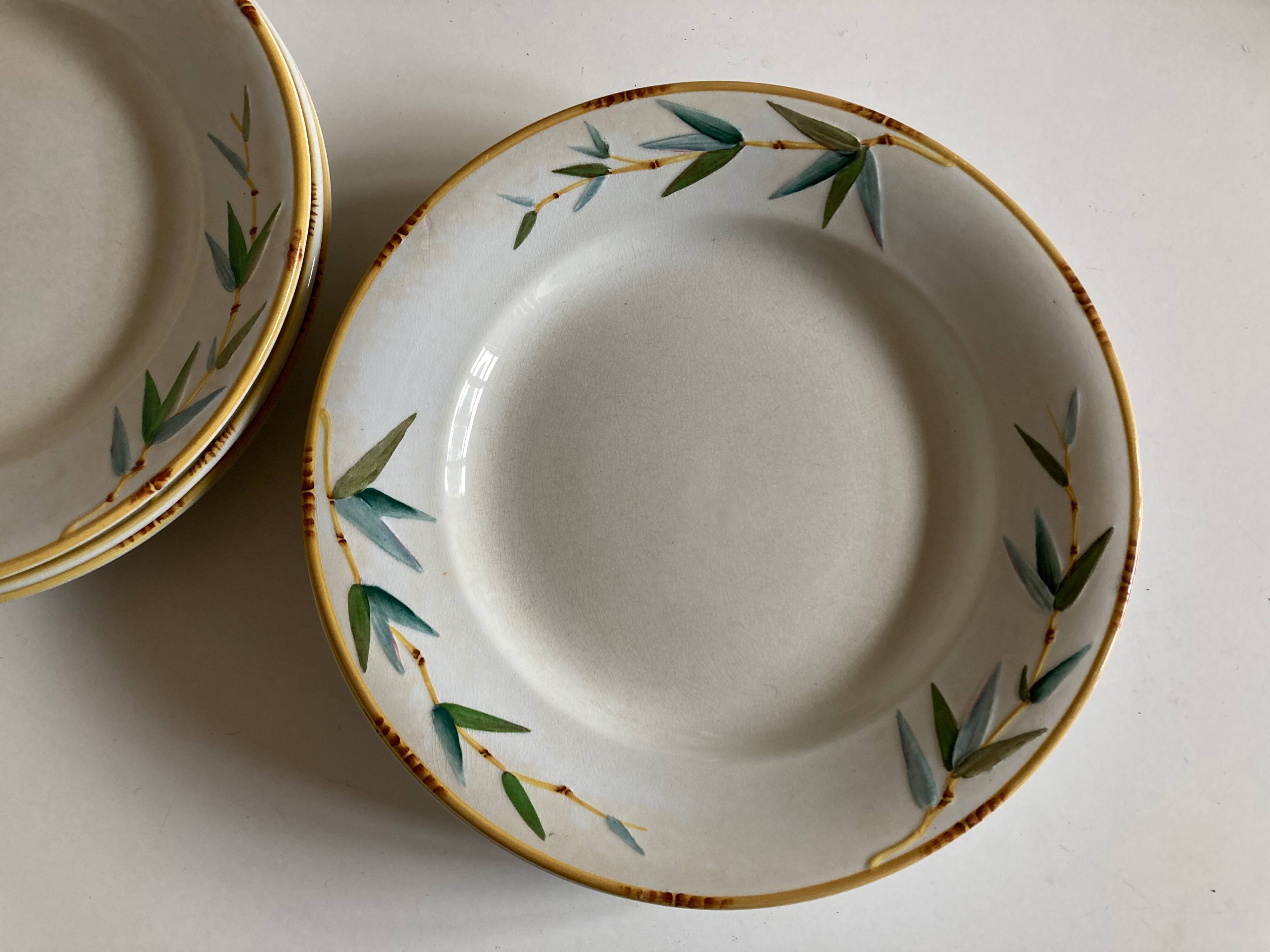 Set of 7 Sarreguemines Bamboo 1880 ironstone plates
