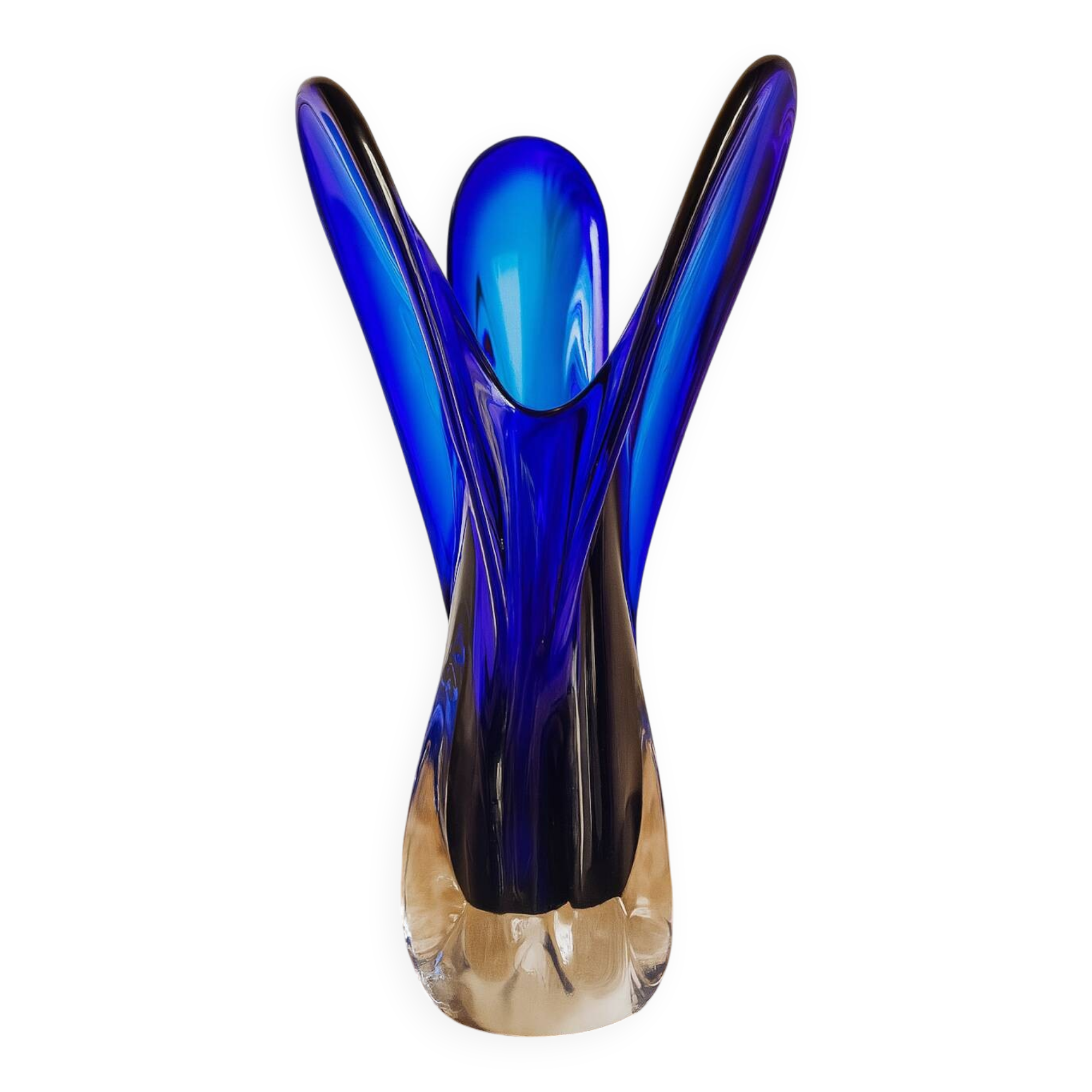 Murano style cobalt blue blown glass vase