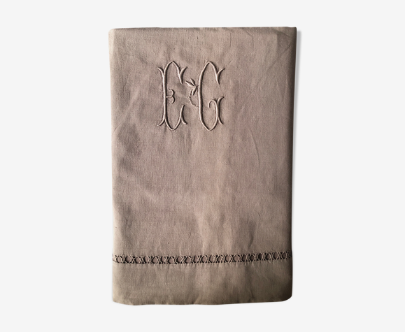Drap ancien en lin et coton teinté en châtaigne