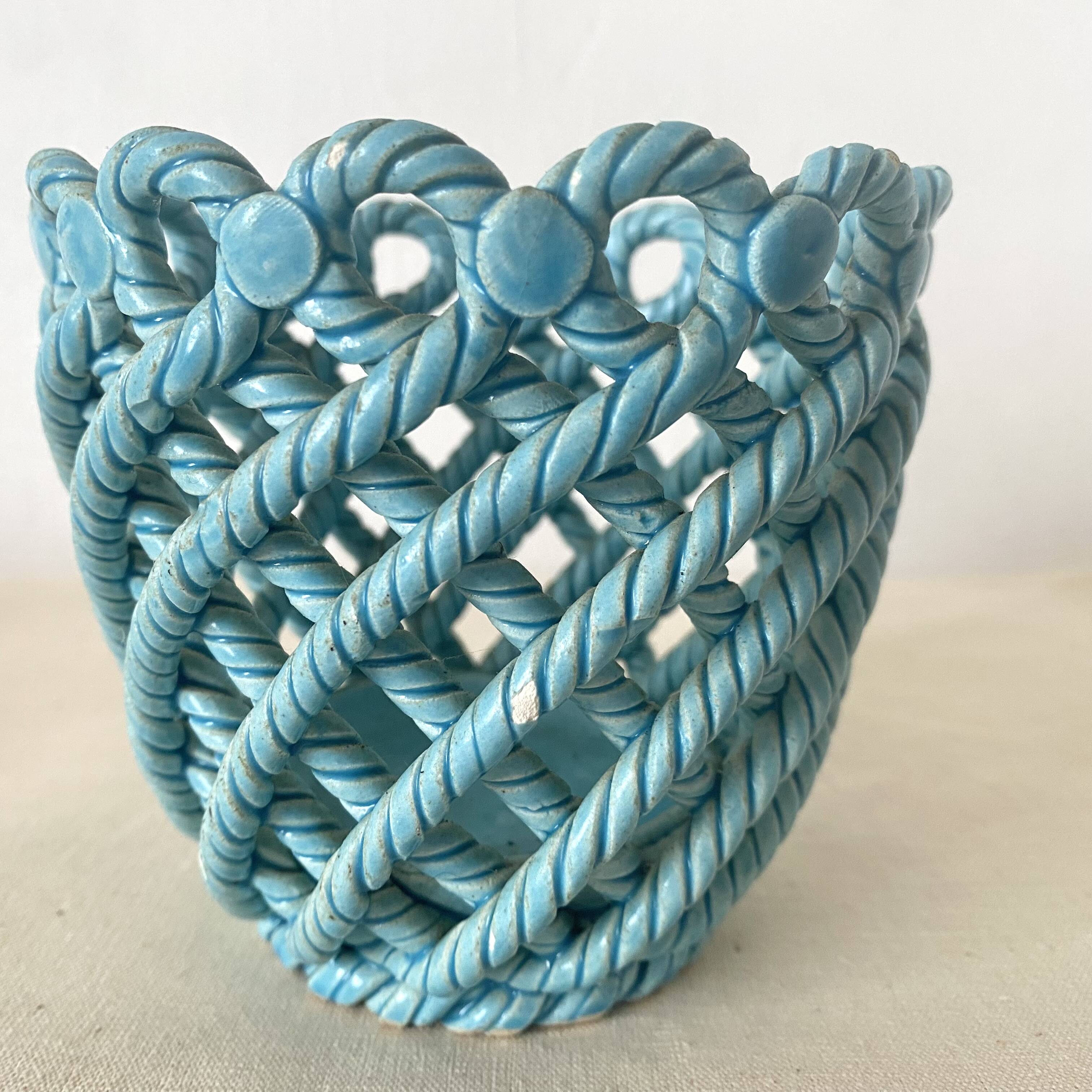 1960s woven ceramic planter