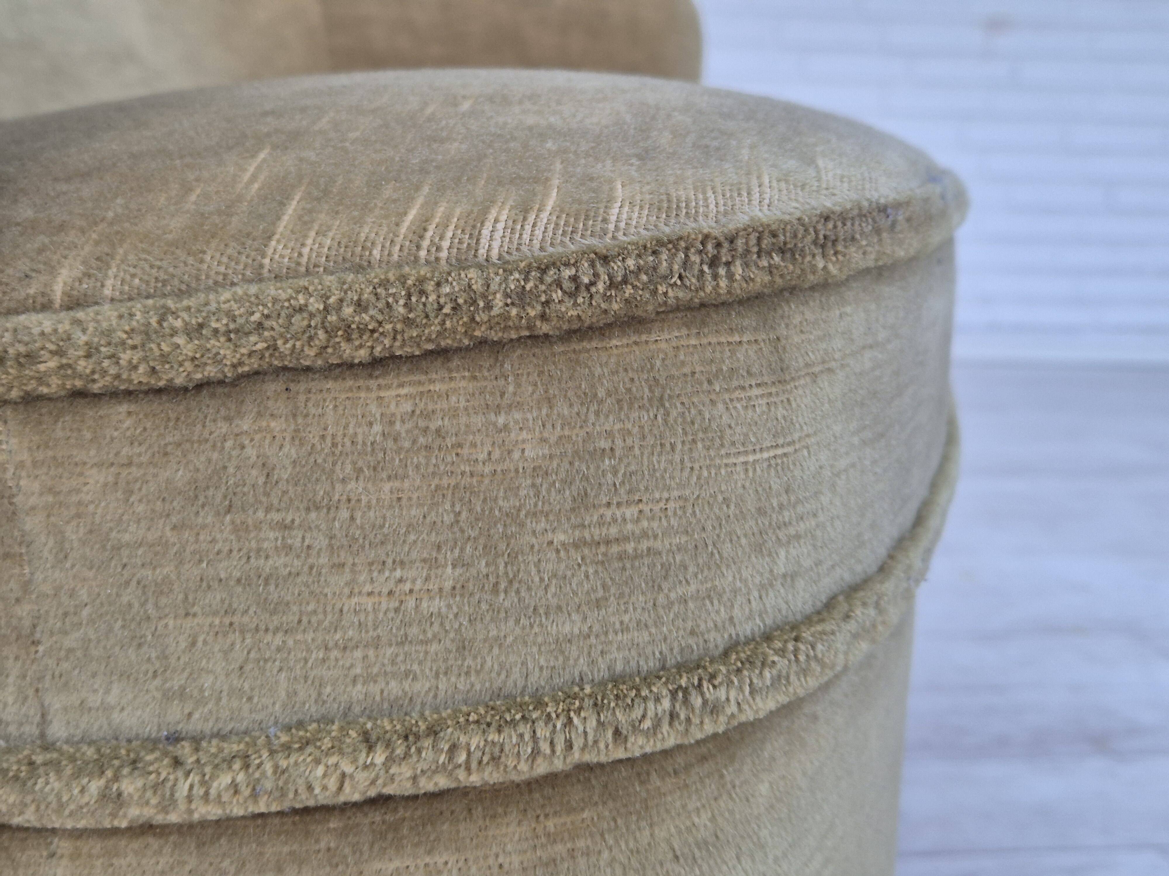 1970s, Danish 2 seater sofa, original condition, green furniture velour, beech wood legs.