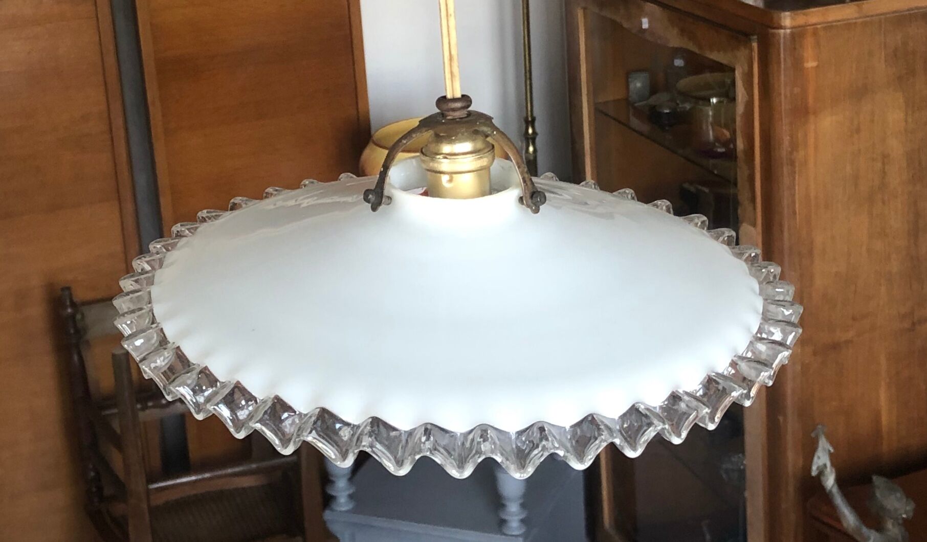 Old white creneled opaline hanging