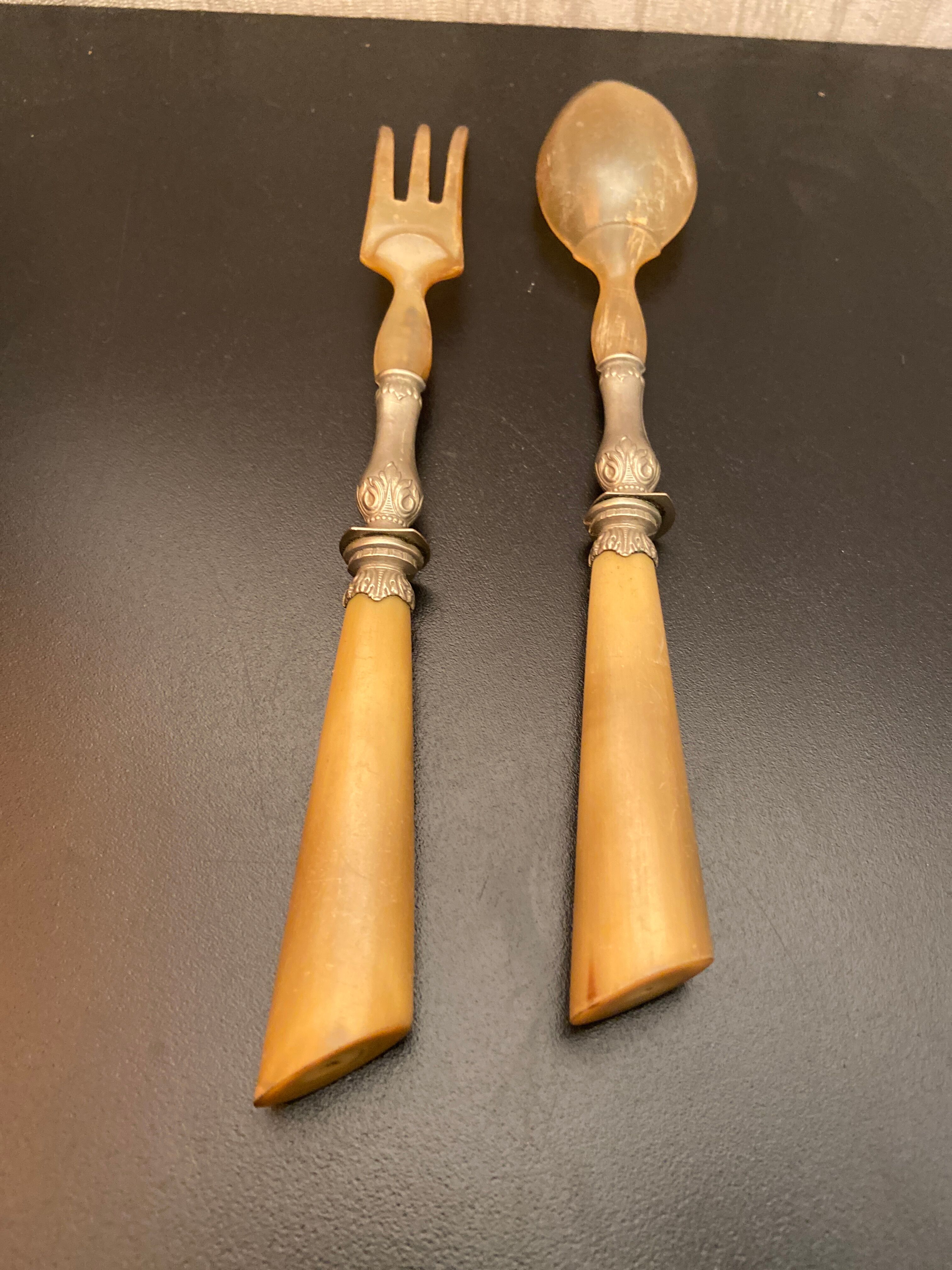 Silver and horn salad cutlery
