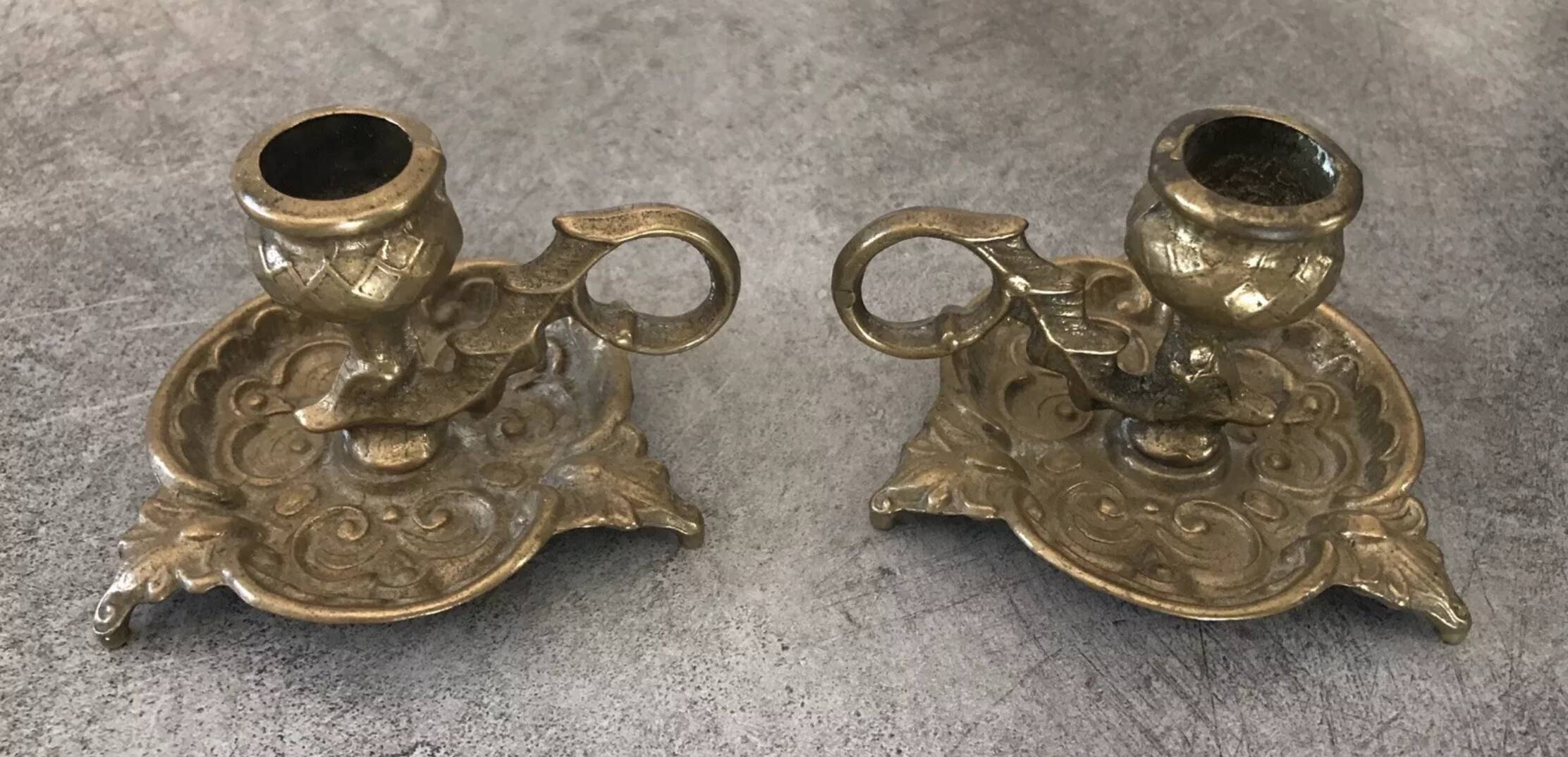 Pair of vintage brass table candlesticks