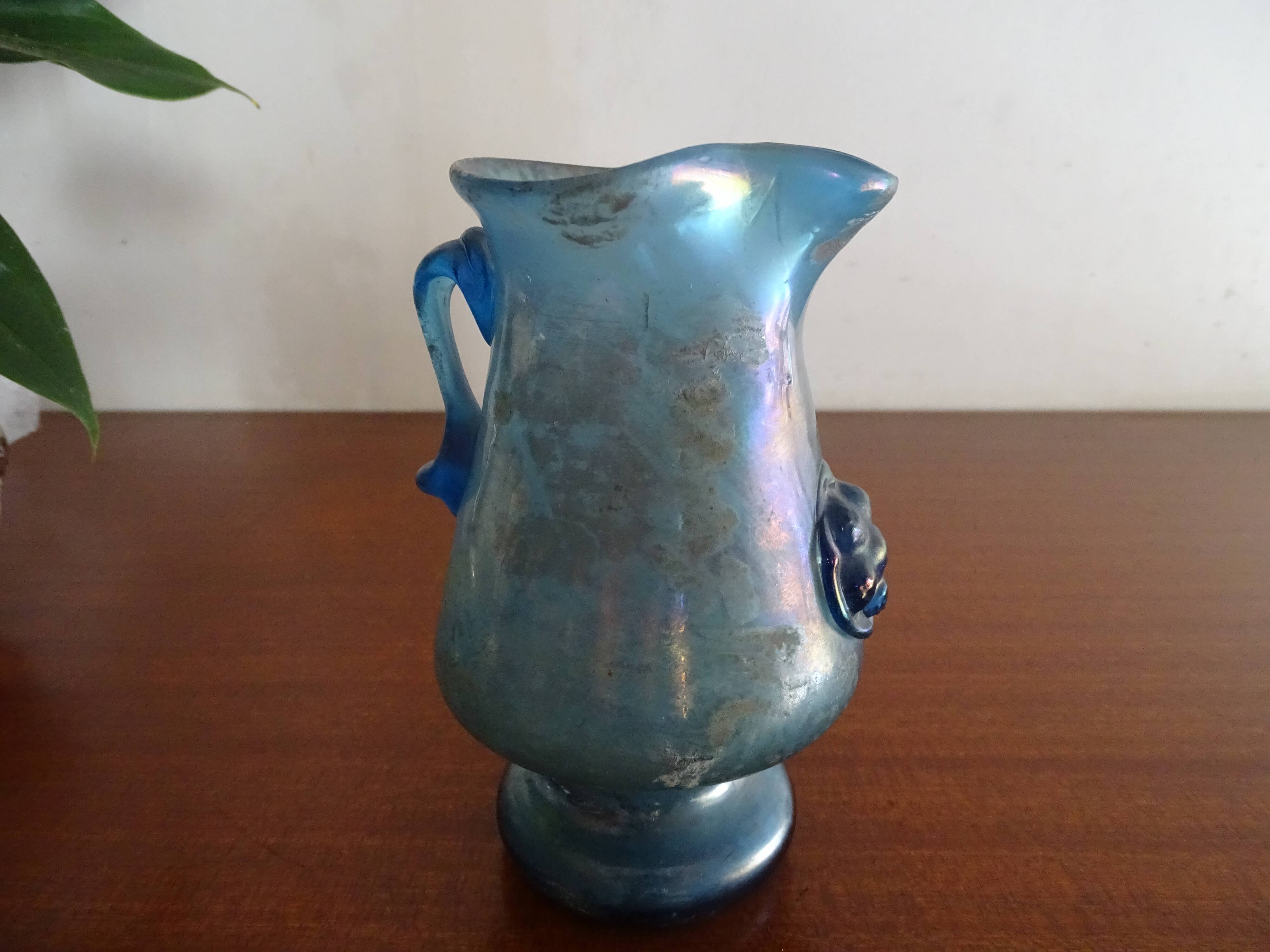 Vase with handle and spout Scavo Seguso Vetri d'Arte iridescent glass Murano 1950