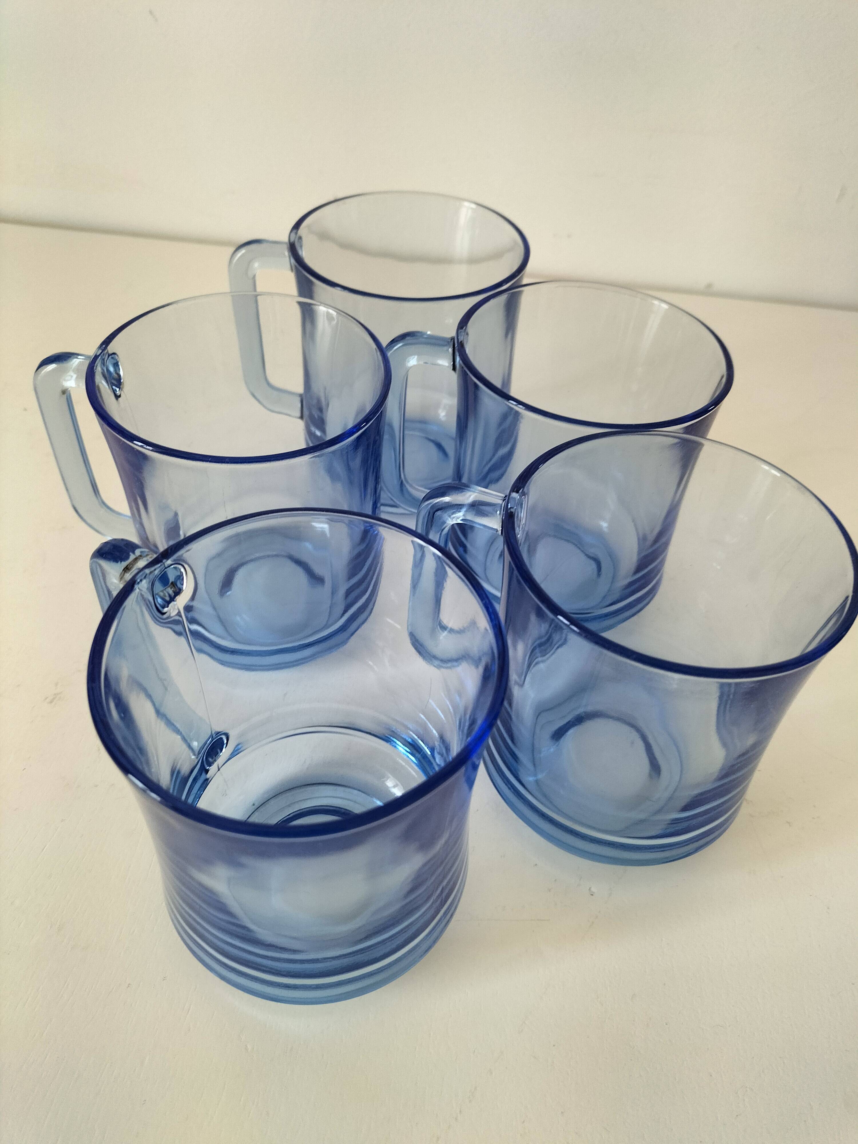 5 transparent blue Duralex mugs – French manufacturing