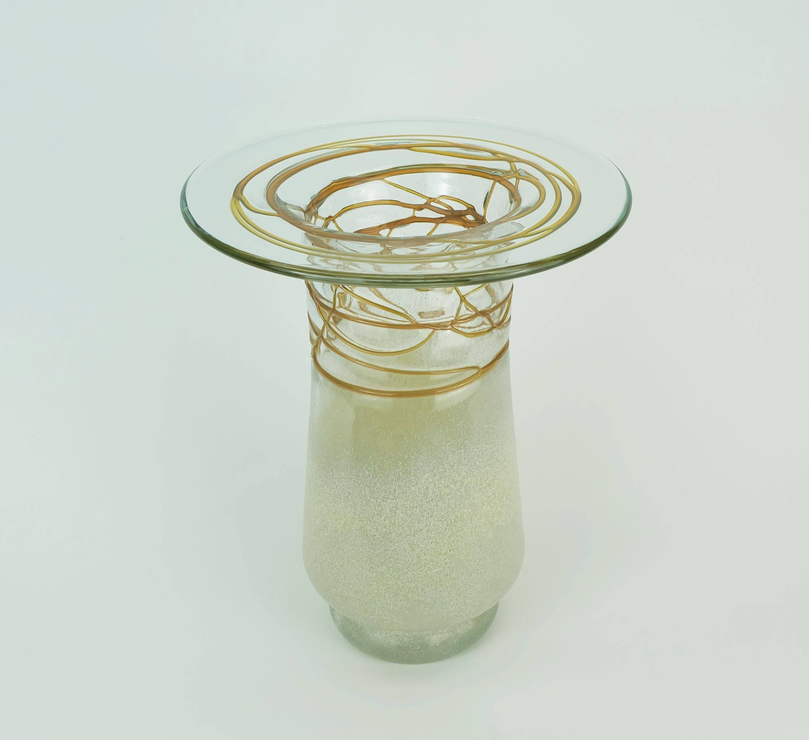 Beautifully designed large vase glass vase glashuette m. polczer rough glass melted glass threads