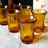 6 vintage Italian espresso cups, 1960s liqueur glasses, amber brown.