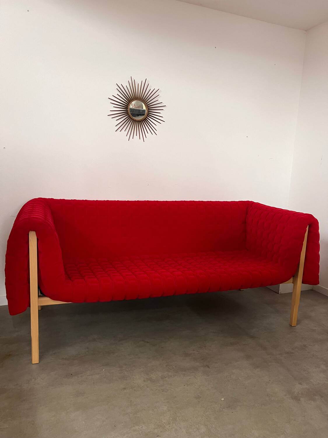 3-seater sofa Ligne Roset Ruché design Inga Sempé red alcantara