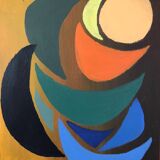 Acrylic painting by Odile TRAMPONT, known as BALTRAN (1942). The Six Moons