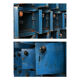 Blue metal workshop furniture with 48 bins