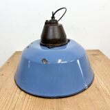 Industrial Blue Enamel and Cast Iron Pendant Light with Glass Cover, 1960s