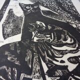 Gerhart Bettermann, 2 Cats, 1980s, Woodcut