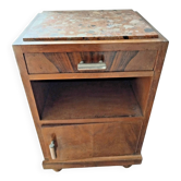 Ancienne Table De Nuit En Bois Avec Plaque De Marbre Vintage