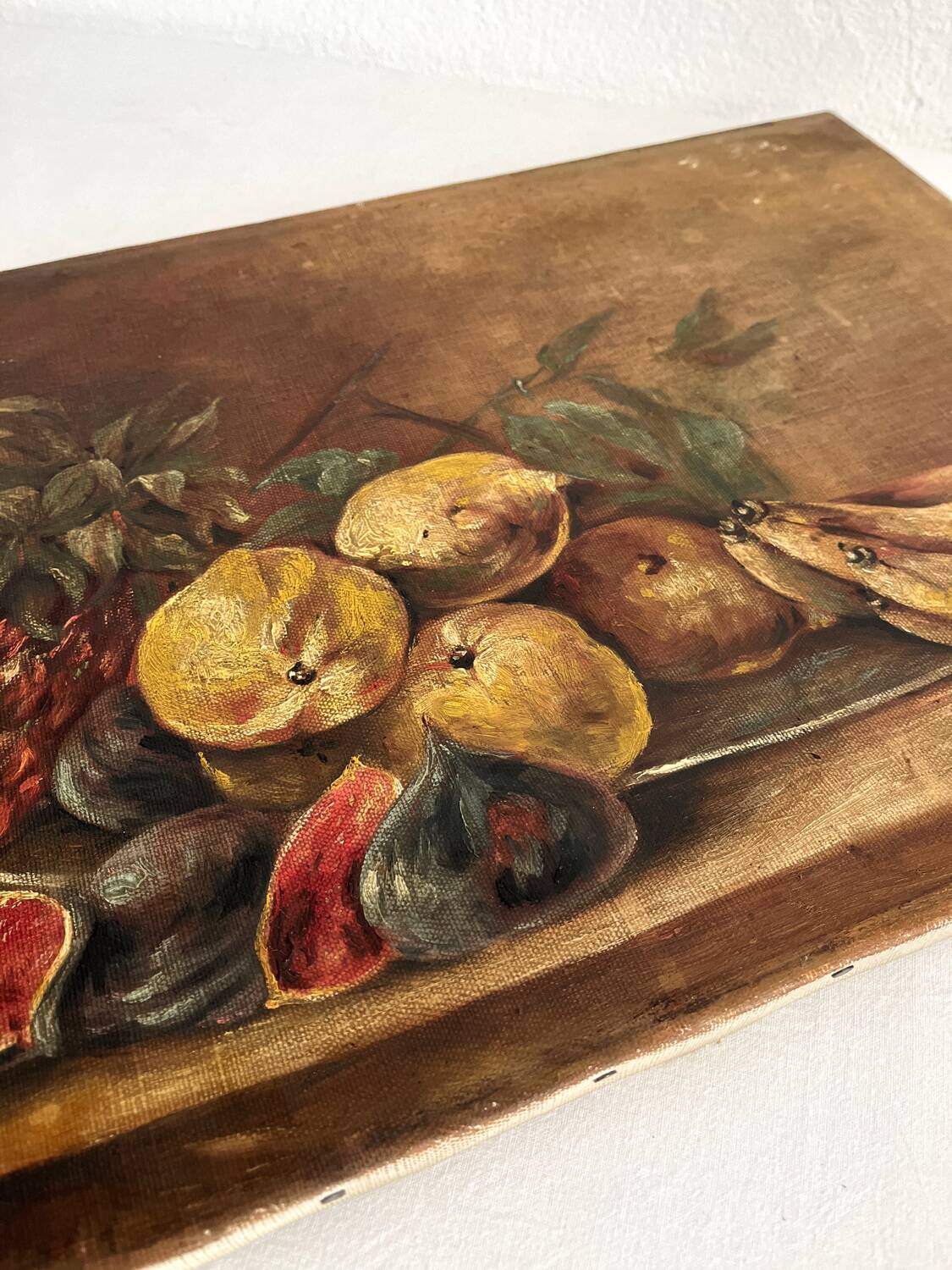 Old oil painting on canvas still life with exotic fruits