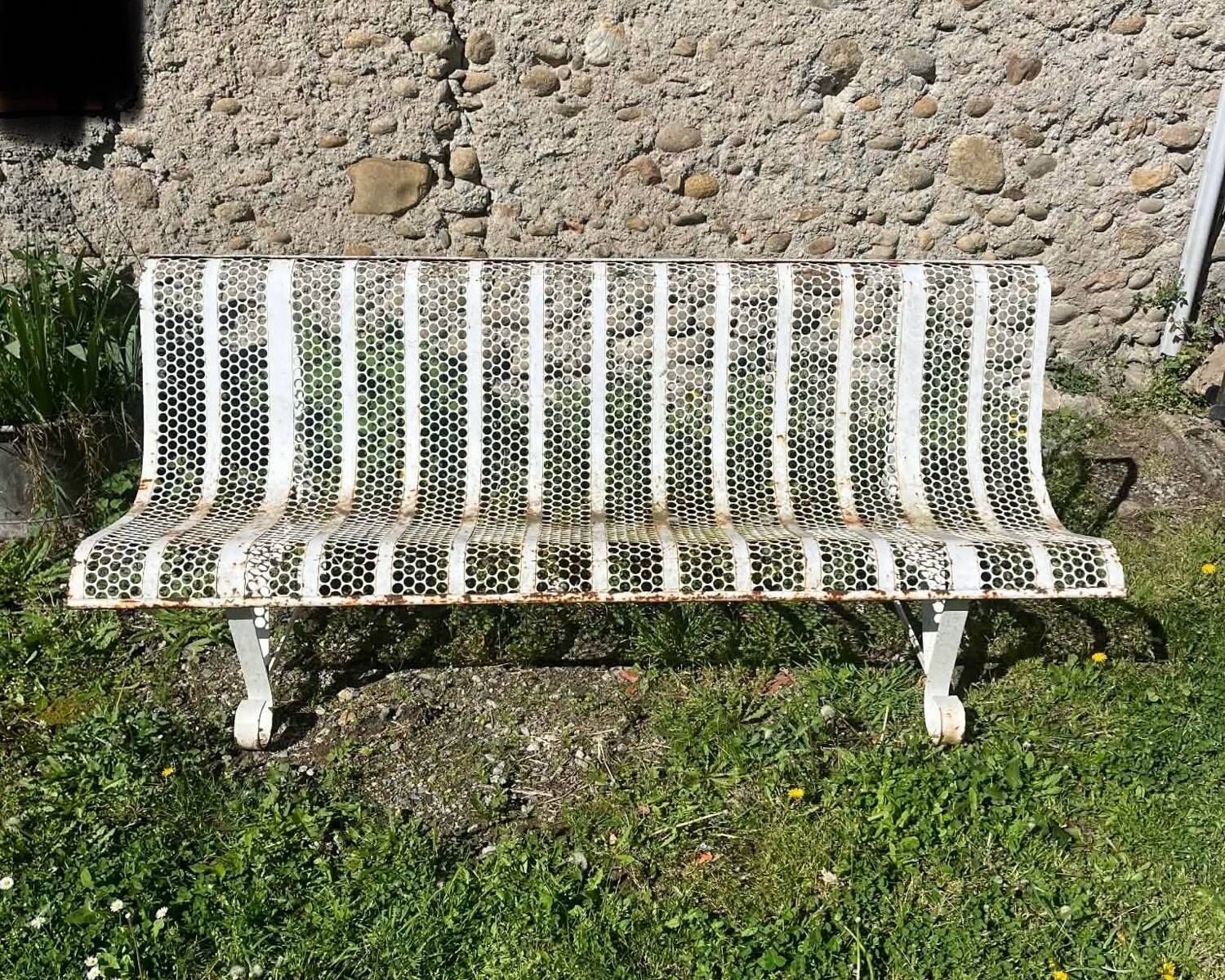 Public bench, street furniture, wrought iron garden bench