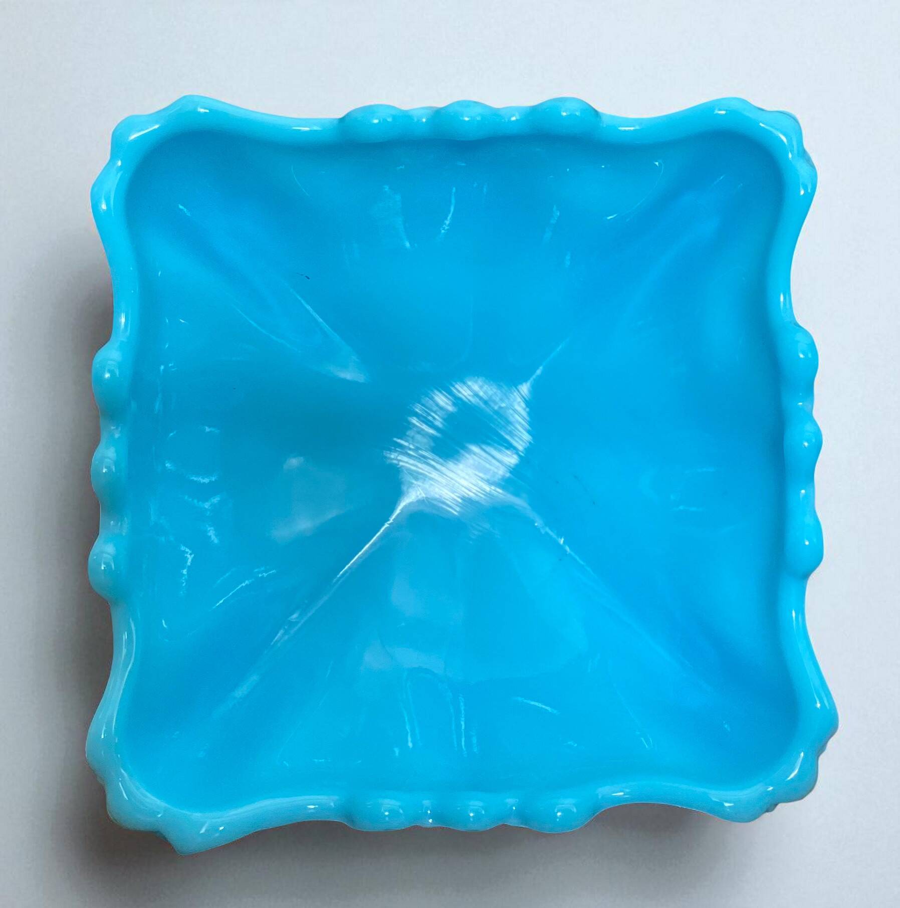 Turquoise blue opaline footed bowl from the 1930s/40s