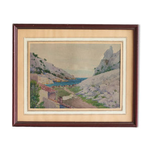 Aquarelle XXe calanque