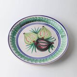 Beige Ceramic XXL Vintage Plate with Hand-Painted 3-Fig Fruit Motif, Sicily 1960s Wall Decor