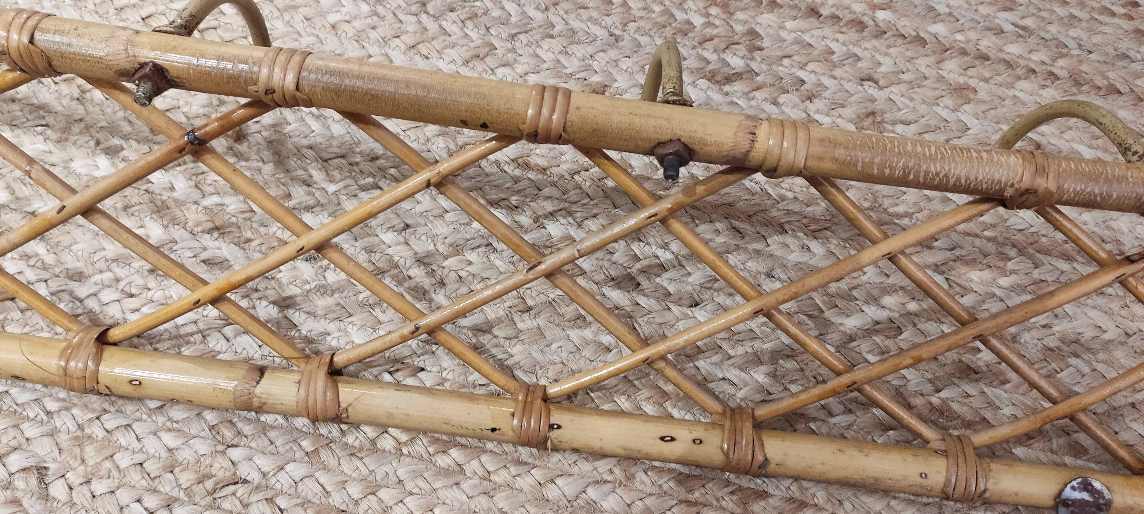 Bamboo and wicker wall coat rack