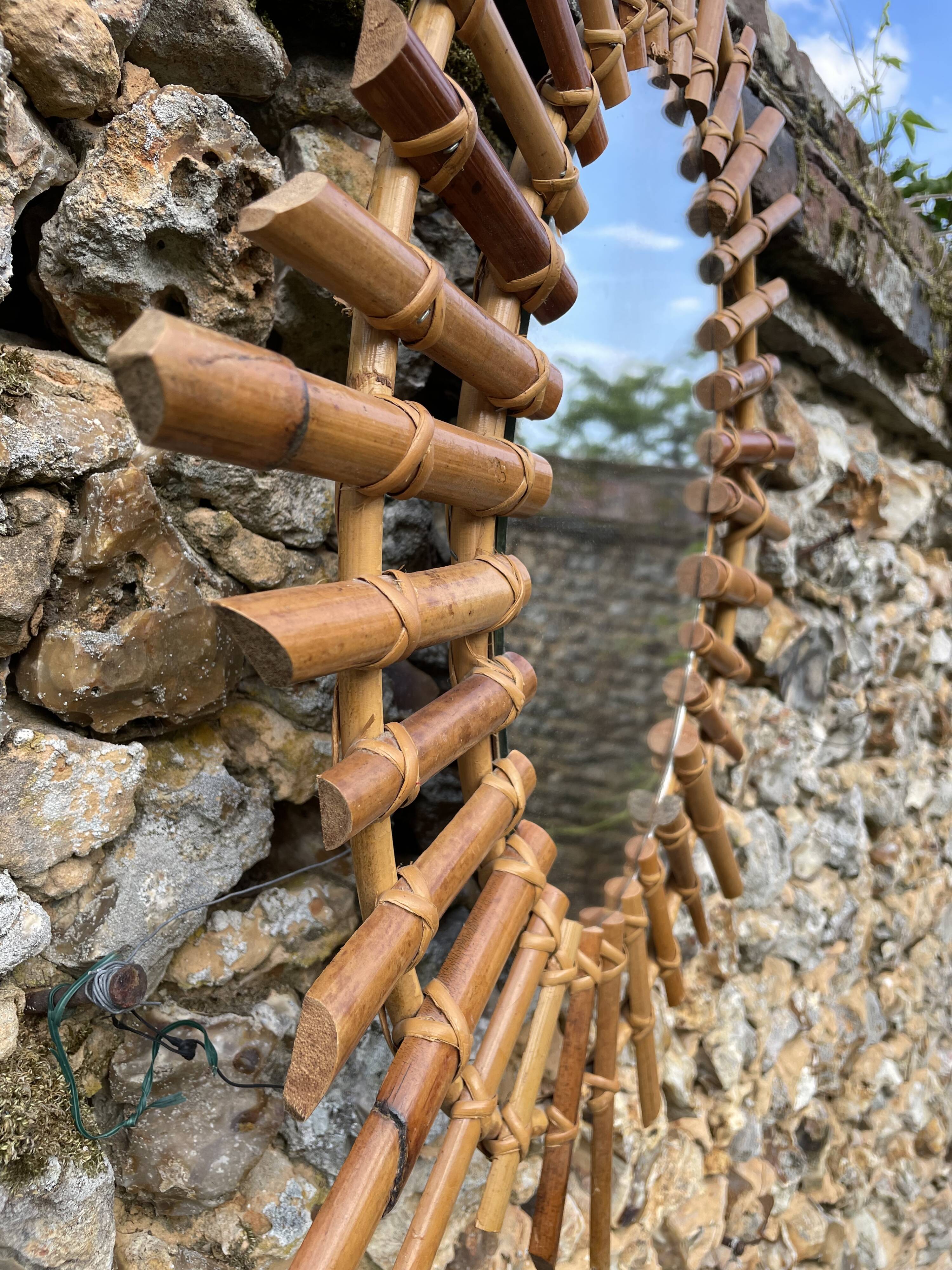 Vintage rattan sun mirror 1960