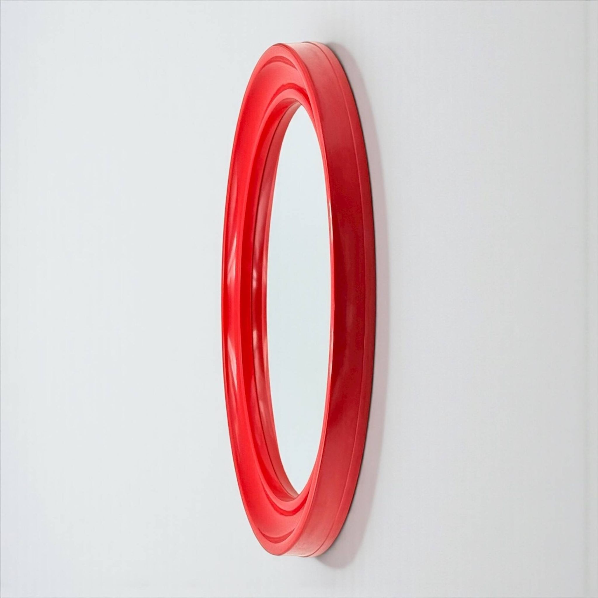 Red Bakelite Oval Mirror by Carrara & Matta, Italy 1970s