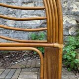 Rattan and leather headboard 140cm vintage 1970