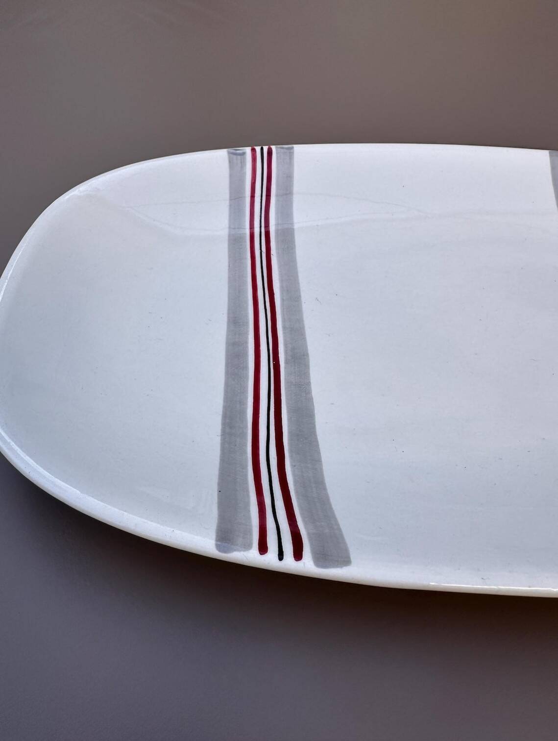 Large Vintage Gien France Plate – "Naples" Model – White Earthenware with Stripes