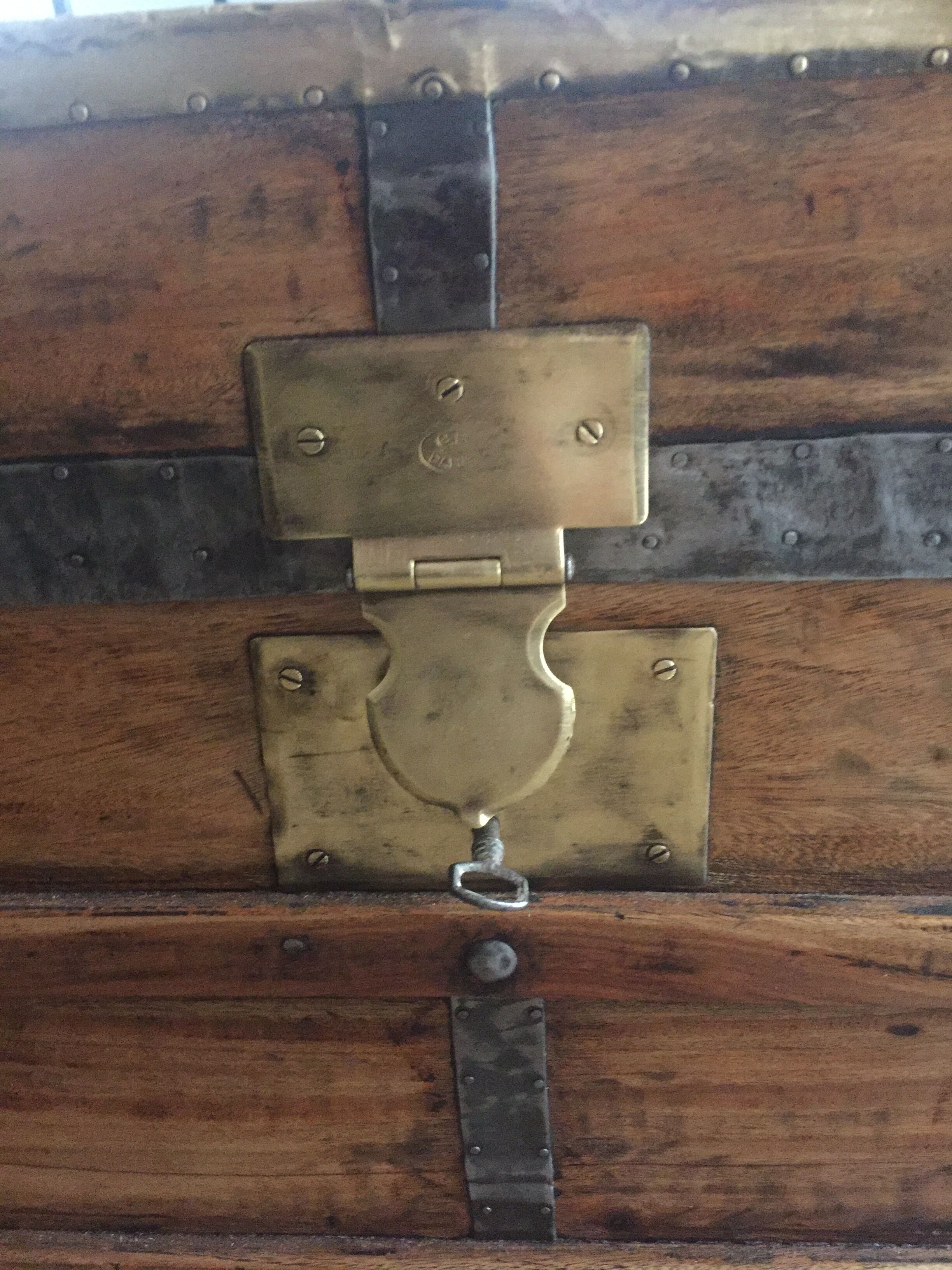 Old trunk in camphier and brass