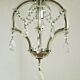 French vintage single light metal glass & acrylic crystal cage chandelier 3152