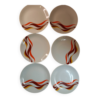 6 assiettes creuses Bavaria Wunsiedel, blanches à décor de vagues , années 1970