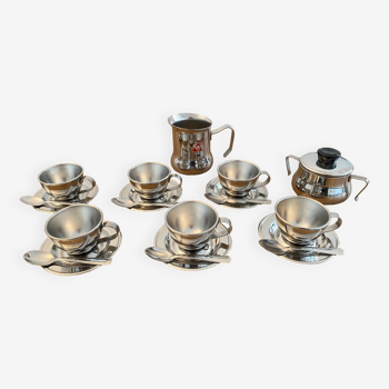 Coffee service 6 cups milk jug sugar bowl Nanni P. & B. Design Italy vintage 90 stainless steel 18/10